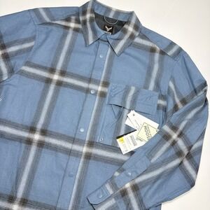 Cross Eyed Moose Stargaze Fisherman Flannel Shirt Mens Small Blue Snap Front NWT